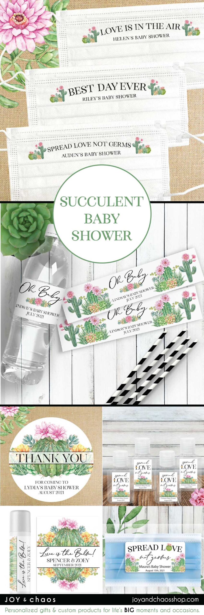 Cactus Succulent Floral Baby Shower Favors and Personalized Party Supplies